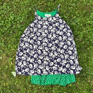 Porridge‎ Sleeveless Top Swan Print Green Polka Dot Trim Blouse